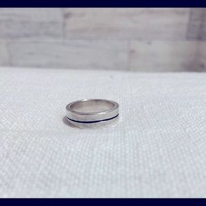 Unisex Sterling Silver Band with a black ring inside the silver
